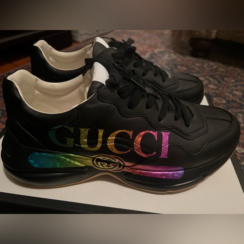 GUCCI men's Leather Rainbow Rhyton Sneakers